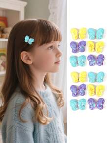 8Pcs/Set Of Girls' And Children's Solid Color Fabric Bow Double Layered Petal Sequin Hair Clips, Cute Princess Style Hair Accessories, Suitable For Children's Hair Accessories With Bangs And Curls For Daily Use