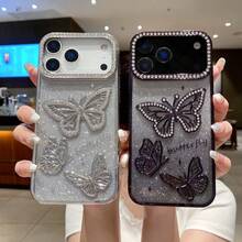Glitter Faux Diamond Butterfly Painting Phone Case For IPhone 17 Pro Max/Pro/Air/17 Anti-Drop Shockproof Back Cover - 黑色 - 查看 5