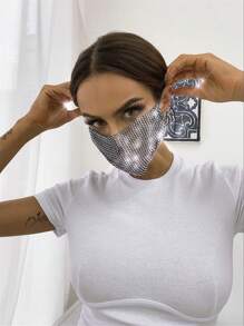 Maska na twarz z siateczki z ozdobnymi kryształkami, oddychająca, odpowiednia do klubu nocnego, na występy, na wiosnę/lato, na karnawał, bal maskowy