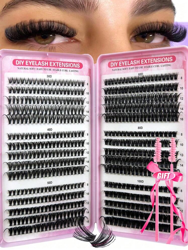 570 pezzi Kit di extension ciglie a forma di D, ciglie finte individuali 30D 40D 50D 60D 80D 100D 18-16mm per fai da te, ciglie in mink 3D volume russo disordinato e drammatico, adatte per trucco, cosplay, viso intero e uso quotidiano, portatili per uso quotidiano o uscite, ciuffetti di ciglie, cluster di ciglie, ciglie finte individuali - nero - Visualizzare 2