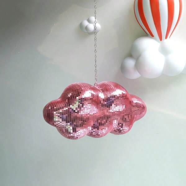 Bohemian (Cloud-Shaped) Disco Ball Decor - Shiny Sequin Mirror Pendant With Metal Chain, Suitable For Weddings, Home Bars And Boho Parties (No Power Required)