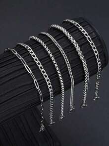 6 件/7 件简约不锈钢简约链条手链套装男士，适合通勤、日常、休闲穿着 - 款式2 - 查看 15