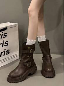 2025 New British Style Women's Boots, Retro Mid-Calf Boots, Thick Sole Black Short Boots, Suitable For Spring And Autumn