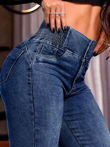 Womens Jeans, Women's Wear In Y2K Style Fashionable Women's Y2K Style Denim Bell Bottoms, Solid Color Denim Tight Pants, High Waist And Low Elasticity,  Solid Color Slim Fit, Sparkling, Jeans>Pants, Suitable For All Seasons, With Multiple Pocket Designs,  Religion>Clothes, Suitable For Outdoor Outfits, Cocktail Parties, Parties,Valentine's Day,Clothes,Valentine Outfits For Women, Christmas, Nightclubs, Banquets, Film Festivals, Cinemas, Balls Cocktail Party, Bar, Wedding, Graduation Ceremony, Homecoming, Birthday Party, Rebellious Girl, Holiday-Themed Party, Out Dress, Streetwear, Fashion Show, Date, Valentine 's Day, Out Work University, School Village, Concert, Street Girl, Girl, Country Outfits Women, Out Best Women, Ladies' Vacation Clothing Country Concert Outfit,New Years Outfit Women - 深藍 - 查看 4