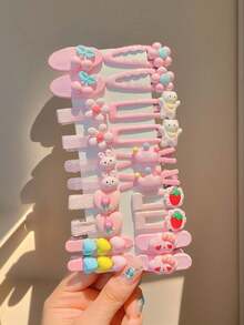 20pcs Cute Flower, Animal And Fruit Hair Clips, Suitable For Children, Pink Cute, Korean Sweet Daily Hair Clips, Back To School Essential, Random Color - Multicolor - View 7