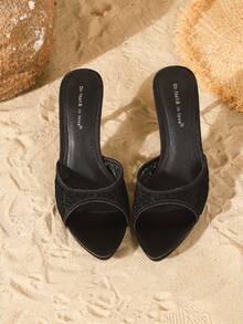 On feet& in love 秋冬女士时尚优雅花卉网纱绑带露趾套脚凉鞋，适合搭配连衣裙，高跟，优雅，穆勒鞋，派对鞋 - 黑色 - 查看 8