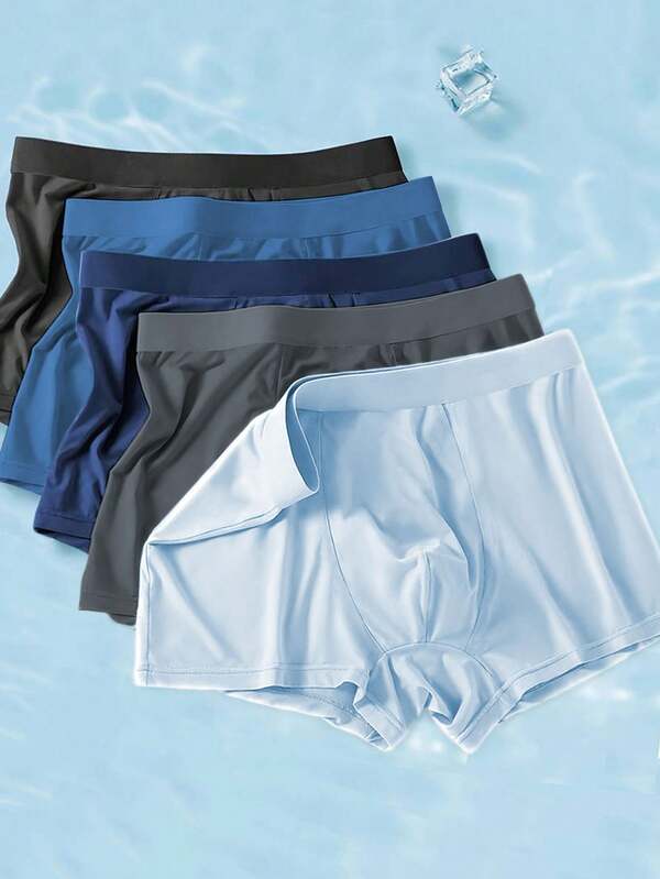 Juego de 5 piezas de bóxer de seda de hielo para hombre, ropa interior, pijama, bóxer de unicolor para hombre
