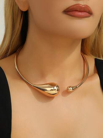 1pc Adjustable Metallic Teardrop Choker Necklace, Luxury Choker Accessory