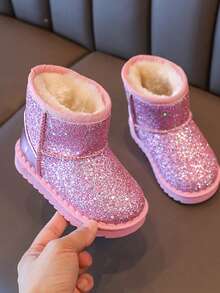 1 Pair Shiny Kids' New Snow Boots, Warm Thermal Lining, Simple Style, Cold-Proof & Anti-Slip - Pink - View 5