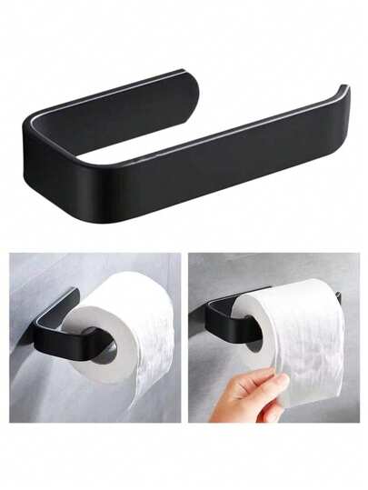 1 Toilet Paper Holder, Suitable For Bathroom And Kitchen, Bathroom Wall And Door Paper Practical Necklace, Seamless Double-Sided Tape, Available In Two Colors, Black/White, Bathroom Accessories, Bathroom Paper Rack, Kitchen Accessories, Dormitory Essentials, College Students Returning To School Essentials, Dormitory Paper Rack.