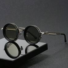 1 pieza Gafas de moda de unicolor estilo retro con estilo, lentes giratorias - brillo ajustable, marco de aleación, lentes TAC de color negro y gris - Multicolor - Ver 4