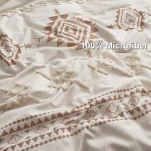MuMullum Beige & Terracotta Quilt Cover Set Vintage Bohemia Duvet Cover Single, 2pcs Tufted Ultra-Soft Microfiber Bedding Set Boho Duvet Cover Set (Beige & Terracotta, Single) - 米色和赤陶色 - 查看 3