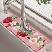 1pc/90pcs Strawberry And Floral Patterns Printed Faucet, Water-Absorbing Drying Mat, Retro Coffee Water-Absorbing Quick-Drying Mat, Rubber-Based Toilet And Kitchen Countertop Faucet Water-Absorbing Drying Mat, Suitable For Faucets Used In Offices, Commercial Farms And Homes, Decorative Store Kitchen Decorations - ZLTD-261 - View 12