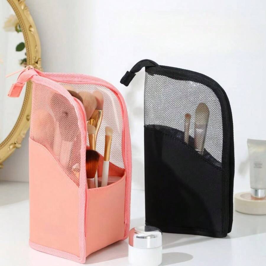 Makeup Brush Storage Bag Eyebrow Pencil Cosmetic Toiletry Bag Multi-Kinetic Portable Hand-Held Cosmetic Bag Women's Storage - Hồng - Xem 1