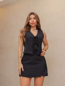 Women's Vest Skirt Shorts Set SP015 - 黑色 - 查看 1