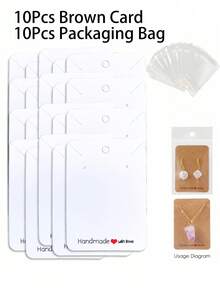200pcs (100 Cards + 100 Bags) Handmade With Love Necklace Earring Thick Kraft Paper Card With Clear Bag Set, DIY Jewelry Gift Packaging Cards & Pouches - Multicolor - View 8
