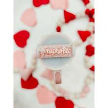 Valentine Personalized, Heart Stanely Accessory, Valentines Accessory, Personalized Tag - 20/30/40/64 OZ - Baby's Breath - View 3