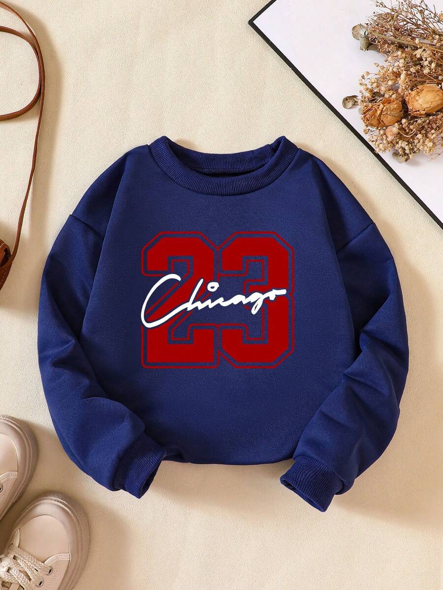 1 Stück lässiger, weiter Jungen Sweatshirt mit Rundhalsausschnitt, Größe 23, Muster Muster, geeignet für modische Bekleidung im Herbst und Winter