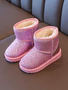 1 Pair Shiny Kids' New Snow Boots, Warm Thermal Lining, Simple Style, Cold-Proof & Anti-Slip - Pink - View 2