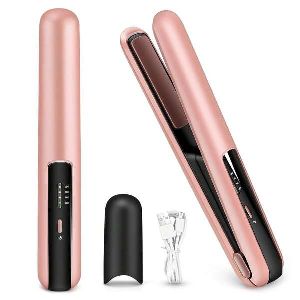 ShenFire Plancha de cabello inalámbrica, plancha plana inalámbrica, plancha de cabello portátil inalámbrica, mini plancha de cabello de cerámica para viajes, tipo C recargable, 3 modos de calefacción ajustables con calentamiento rápido