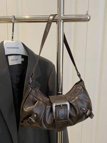 1 件女式复古机车朋克风格铆钉装饰可调节肩带大容量柔软仿油皮革渐变色单肩腋下包，适合工作、通勤、约会、派对 - 咖啡 - 查看 11