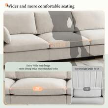 130" Modular Sectional Sofa, L-Shape With Folding Table And Dual-Port Charging, Side Storage Pockets, 2 Armrest Pillows, Free Movement Ottoman, High Density Foam, Chenille, 5 Seat - 米色 - 查看 6