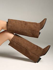 Fall/Winter 2025 Khaki Wide Leg Pants Tube Boots For Women, New 2024 Summer Pointed Toe Straight Tube High Boots, Western Cowboy Boots,Brown Boots - Brown - View 5