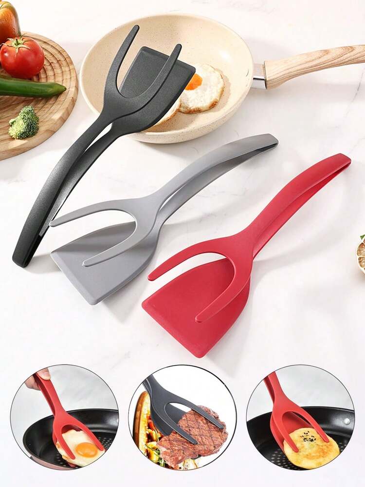 1 peça 2 em 1 para colher e prendedor de carne, colher de cozinha multifuncional antiaderente, prendedor de bife, prendedor de churrasco, virador de panqueca, alicate para colher de ovo, colher de frigideira de cozinha, alicate para colher de frigideira, ferramenta de cozimento com prendedor de alimentos, adequada para bife, pão, peixe frito, panquecas, ovos, torradas, tortilhas de milho, sanduíches, etc.