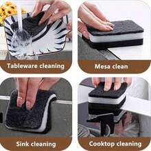 10pcs Dishwashing Sponge, Black And White Double-Sided Thick Sponge, Kitchen Cleaning, Dishwashing Cloth, Pot Cleaning Magic Wet Wipes, Kitchen, Bathroom, Home, Household Items