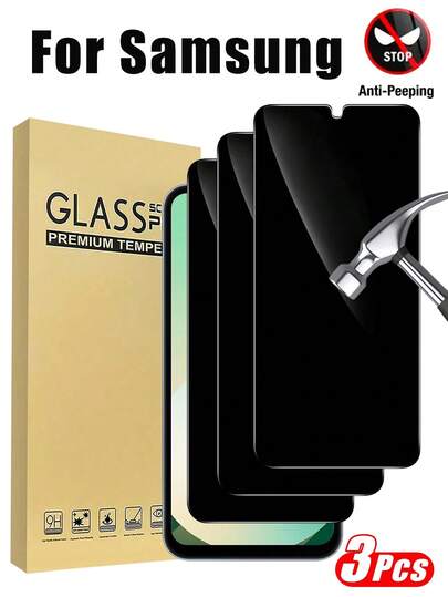 3pcs Privacy Tempered Glass Screen Protector, Compatible With Samsung Galaxy Series Phones Including A55 5G, A54, A52, A15, A14, A16, A13, A36, A26 And More, Privacy Screen Protector, Phone Accessories, Suitable For Phone Cases