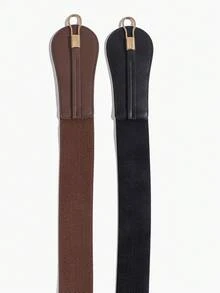 1pc European & American Style Metal Double Buckle Elastic Waist Belt, Fashion Versatile Waist Cincher - Black - View 10