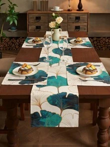 1/2/3/4/5 pezzi Set di runner da tavola e tovagliette in lino, runner da tavola bianco con bordo dorato a motivo ginkgo, adatto per casa, sala da pranzo e ristorante, decorazione da tavola, forniture per la casa, tovaglia rettangolare in tessuto 100% lino, per feste, cucina, camino, sala da pranzo, decorazione country, matrimonio, autunno, tovagliette per tavolo, tovaglia