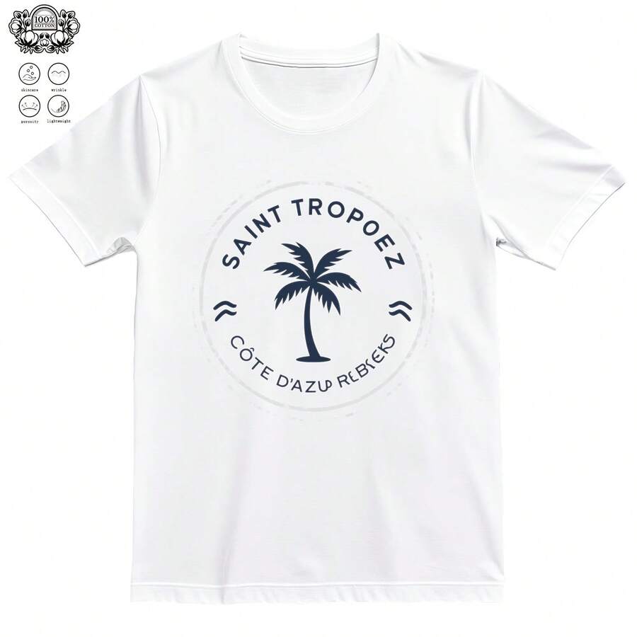Saint Tropez Cote D'Azur France T-Shir 0002220G Pure Cotton T-Shirt - Comfort All Day, Suitable For Any Ocsion, A Special Gift For Your Closest Loved Ones - 白色 - 查看 1