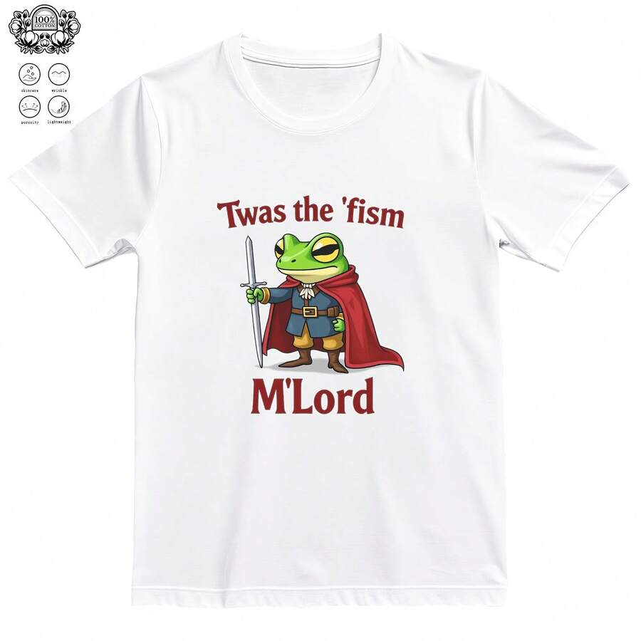 T'was The 'Ti M'Lord , Funny , Gift, Frog With A Sword , Medieval Knight Frog 0001220G Pure Cotton T-Shirt - Send Warmth To Your Loved Ones, A Perfect Birthday Gift And Day Surprise - White - View 1