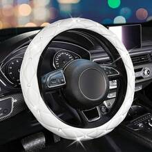 SuperKaKa Steering Wheel Cover, Auto Cute PU Bling Breathable Soft Comfort Leather Car Interior Accessories Sparkly Fit Most O-Shaped Steering Wheels Women Men (White) - 白色 - 查看 12