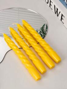 4pcs Spiral Long Bar Aromatherapy Candles, Yellow Scented Twisted Candle Set, 7.2in Candles For Home Decoration, Kitchen, Bedroom, Halloween, Christmas Atmosphere Home Decoration Gifts