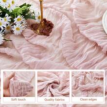 6 Stücke Set hellblaue Tischdecke Ostern grobe Gaze Tischdecke 160 Zoll Boho rustikale transparente blaue Küsten Tischdecke 4 m, geeignet für Halloween, Weihnachten, Hochzeit, Party, Babyparty, Brautparty - grau rosa - Übersicht 6