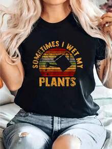 For Gardeners, Or Planters T-Shirt Print T-Shirt, Casual Crew Neck Short Sleeve Comfort Tee Top For Spring & Summer, Women'S Clothing 100_ Cotton - 黑色4 - 查看 1