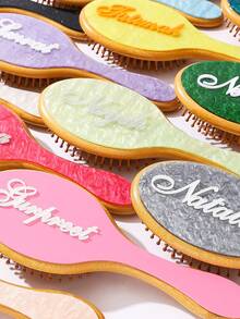 1件个性化女士时尚亚克力闪光大理石纹理名字定制发梳，独特的伴娘礼物，定制伴娘发饰，圣诞节美容配饰，少女时代 - 彩色 - 查看 4