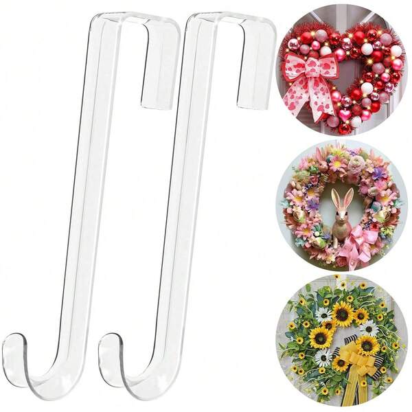 Wreath-Hangers For Front Door,1/2 Packs Christmas Easter Decorations Clear Fall Wreath-Door-Hanger,Welcome Sign For Front Door Inside Outside Over The Door Hooks Organizer Home Holiday Decor Home Decor Christmas Decorations Room Decor Winter Christmas Decorations Home Christmas Gifts Christmas Decor