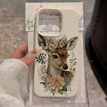 1pc TPU Material Floral Deer Pattern Phone Case Compatible With Apple/ Phones,International Version, Not The Domestic Version - White - View 3