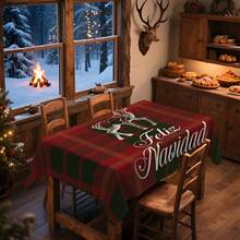 1pc Rectangular Tablecloth, Classic Red & Black Plaid Christmas Tablecloth With Minimalist Reindeer Print Design, Suitable For Various Christmas Scenes, Washable And Reusable, Applicable For Daily Home, Restaurant, Living Room Gatherings, Christmas Themed Parties, Indoor/Outdoor Use - Multicolor - View 26