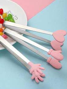 1 套 3 件不锈钢和硅胶冰块、食物、小吃、蛋糕、薯片夹，带 1 个可爱粉色棕榈形夹和不锈钢冰桶套装