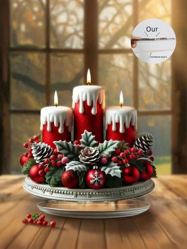 1 Stück Kristall-Tau-Stil Weihnachts-Tischdekoration, Feiertags-Tischdekoration mit Tannenzapfen, roten Beeren und Kerzen - Weihnachtsmann-Thema Multifunktions-Heimdekoration, geeignet für Weihnachten, Winter und Feiertags-Geschenke, zufälliger Stil