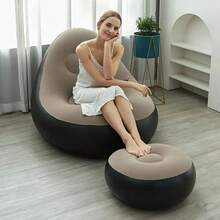 Inflatable Lounge Chair For Adults With Inflatable Pump, Folding Portable Lazy Sofa With Foot Stool Lazy Flocking Recliner Chair Air Couch Sofa For Indoor Livingroom Gaming Bedroom Office Balcony, Outdoor Travel Camping-Red - 紅色 - 查看 4