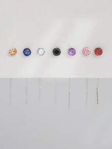 1 对 925 纯银防过敏 5 毫米 CZ 耳环 - 闪亮装饰链设计吊坠耳环 - 简约闪亮风格女性礼物婚礼订婚新娘珠宝节日 - 圓形彩鑽流蘇耳線 - 查看 2