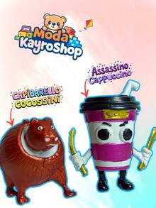 Set Of 8 Brainrots Collectible Figures, Tung Tung Sahur, Assassino Capuchino, Capibarello Cocossini, La Vaca Saturninta, Udin Din Din Dun, Frigo Camelo, Tripi Tropi, Ta Ta Ta Ta Sahur, Brainrot Italian Viral Meme Figures - 彩色 - 查看 4