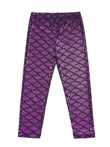 Leggings metálicos de sirena para niñas, adecuados para vacaciones, baile, fiesta