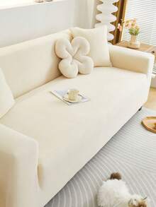 1pc Solid Color High Elastic Sofa Cover, Non-Slip, Style, Machine Washable, Fits 1/2/3/4 Seat Sofa, Home Decor - Beige - View 3