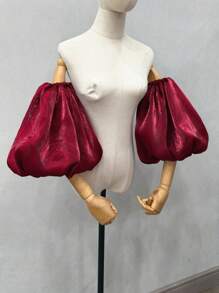 1 件白色欧根纱闪亮泡泡袖长款新娘装饰袖口秋季配饰